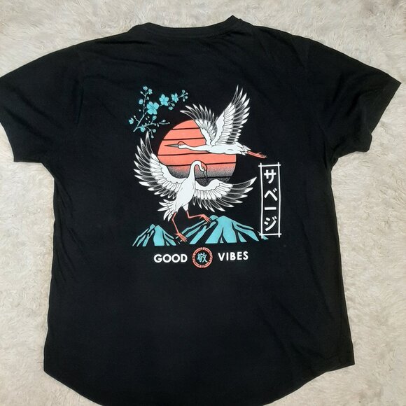 DK Man's Black w/ Japanese Crane Tattoo T-Shirt Size XL - Picture 3 of 6